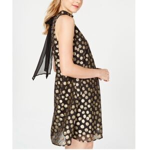 Signature by Robbie Bee Black Party Dress with Gold Metallic Polka Dots, Size 16